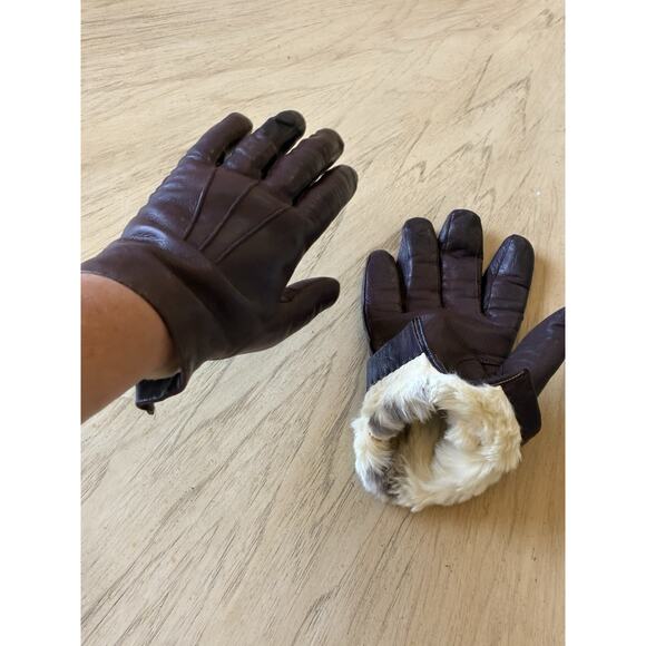 VTG Genuine Leather Gloves Rabbit Fur Lined Brown Women’s (m) Sz 7.5 ITALY - Picture 13 of 15